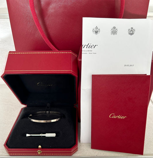 Cartier Love Armreif (schmal) - Weissgold, Gr. 18 - Fullset